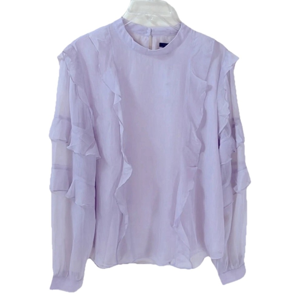 ANN TAYLOR Size L Semi Sheer Ruffle Sleeve Blouse Pale Lilac NWT